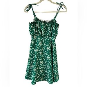 Missguided + Green Floral Tie-Shoulder Sundress with White Flowers